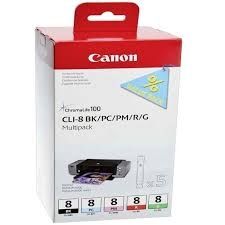 CANON Ink original Ink Cart. CLI-8 Blister MultiPack (bk/pc/pm/r/g) (0620B027)  iP3300/iP4200/iP4300/ iP4500/iP5200R/iP5300/iP6600/ iX4000/iX5000/iX5200R/iX6700D/ MP510/MP530/MP600R/MP810/ MP830/MX700/MX850/Pro9000 Ink Cart. CLI-8 Blister MultiPack (bk/pc